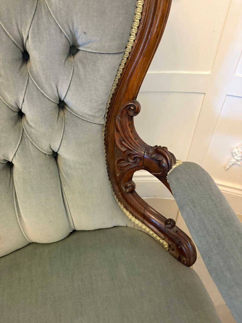 Outstanding Quality Pair of Antique Victorian Carved Walnut Ladies and Gentlemen’s Chairs - Image 17